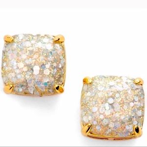 KATE SPADE Square Stud Earrings Opal Glitter Gold-Tone Earrings w/ Bag NWT
